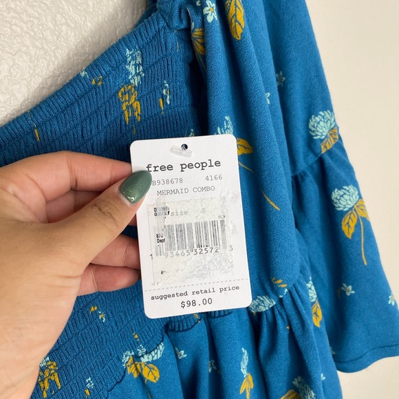 Free People NWT Lana Floral Off Shoulder Top in Blue | Size Small - Picture 7 of 8